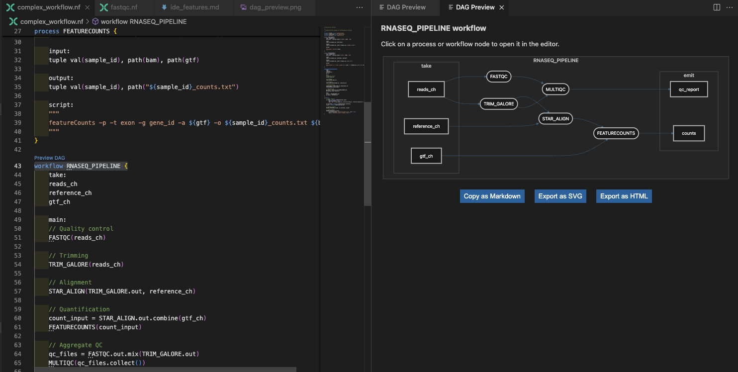 Previsualització del DAG del workflow intern