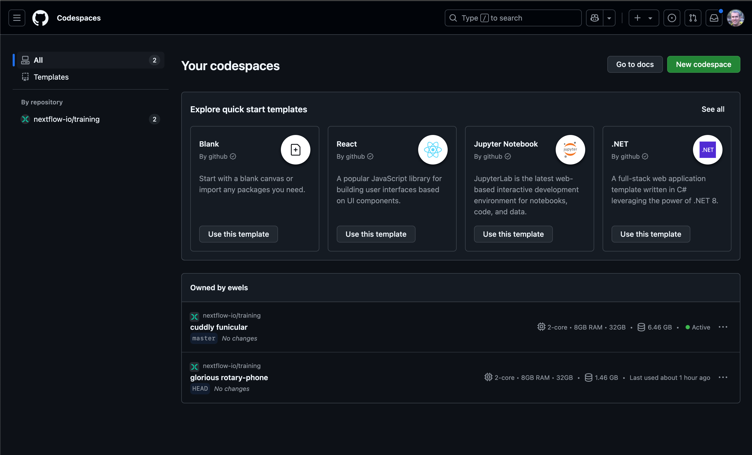 GitHub Codespace-Sitzungen auflisten